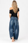Preview: Lässige High Waist Barrel Fit Jeans in O-Shape – Blue Denim mit asymmetrischem Bund & Used-Waschung