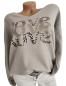 Preview: Damen Pullover mit Schriftzug „Love“ in Glitzer-Optik, V-Ausschnitt, Onesize (40–44)