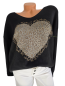 Preview: Damen Pullover mit Herz im Animal-Print und goldfarbenen Glitzersteinchen, V-Ausschnitt, Onesize (40–44)