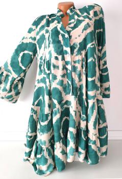 Damen Boho Kleid in Petrol mit Trompetenärmeln und V-Ausschnitt