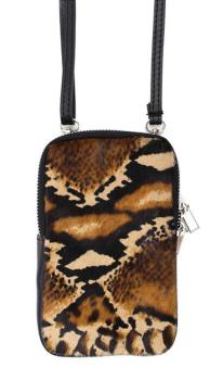 Handytasche Umhängetasche für Smartphone Leder + Fell