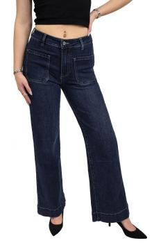 High Waist Damen Jeans / Denim Schlaghose darkblue