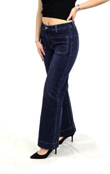 High Waist Damen Jeans / Denim Schlaghose darkblue