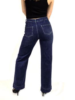 High Waist Damen Jeans / Denim Schlaghose darkblue