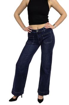 High Waist Damen Jeans / Denim Schlaghose darkblue