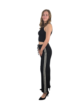 Preview: Marlenehose mit Seitenstreifen in schwarz
