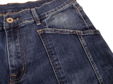 Preview: Damen Wide Leg Jeans in Used-Waschung – Lässige Wide Fit Denim mit Mittelnähten & Patch Pockets – Blue Denim