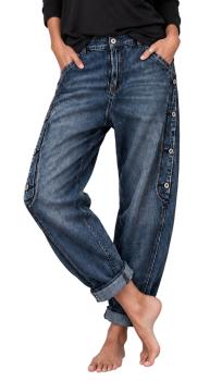 Sexy Woman Lässige  Baggy Jeans im used Look mit Zierknöpfen & Elastikbund