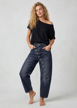 Sexy Woman Lässige Balloon Jeans »Barrel Fit« mit schräger Knopfleiste & High Waist