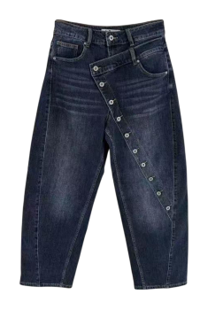 Preview: Sexy Woman Lässige Balloon Jeans »Barrel Fit« mit schräger Knopfleiste & High Waist