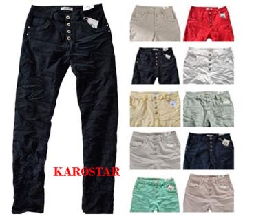 KAROSTAR Damen Boyfriend Baggy Jeans Denim Hose Knöpfe Stretch 36-48