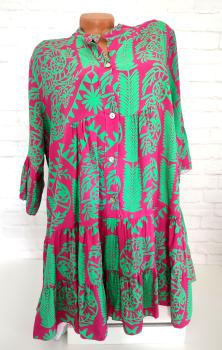 Boho Damen Kleid Tunika A-Linie in Pink-Grün