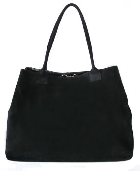 geräumige Wildleder Schultertasche Shopper schwarz