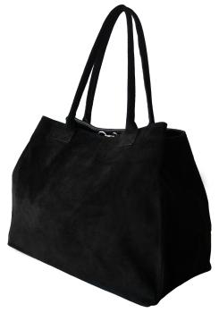 geräumige Wildleder Schultertasche Shopper schwarz