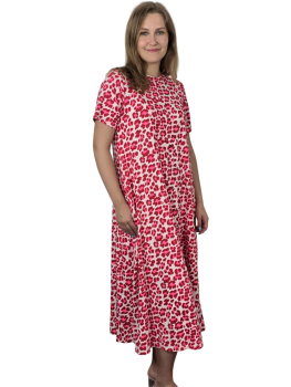 Maxi-Kleid Shirtkleid Kurzarm A-Linie rot