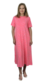 Maxi-Kleid Shirtkleid Kurzarm A-Linie pink