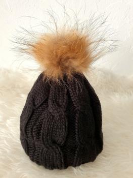 Strickmütze Pudelmütze mit Bommel schwarz 1