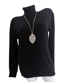 Damen Rollkragen Fein Strick Pullover Oberteil schwarz