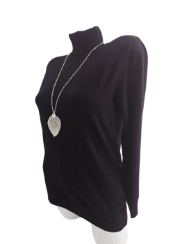 Preview: Damen Rollkragen Fein Strick Pullover Oberteil schwarz