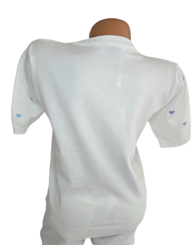 Damen Feinstrick-Pullover weiß mit hellblauen Herzen