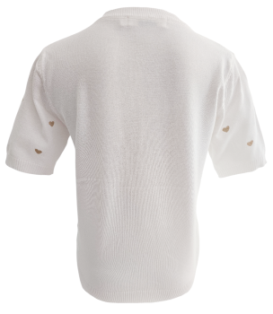 Damen Feinstrick-Pullover weiß mit goldenen Herzen
