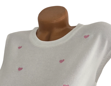 Damen Feinstrick-Pullover weiß mit rosa Herzen