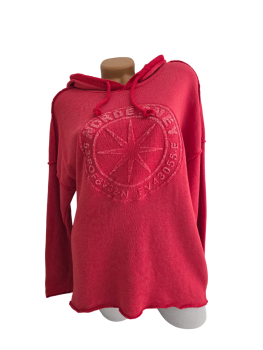 Trendiger Damen Hoodie in rot mit 3D-Stern – Stylisches Kapuzen-Sweatshirt für modische Auftritte