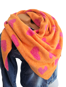 Preview: Damen Schal Wendeschal Dreick Tuch Winter Herz kuschelweich warm orange pink