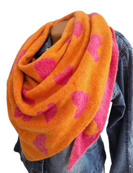 Damen Schal Wendeschal Dreick Tuch Winter Herz kuschelweich warm orange pink