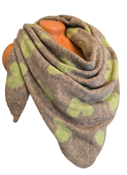 Wendeschal Winterschal Dreiecktuch Herz grün taupe kuschelweich warm