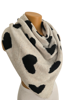 Preview: Damen Wendeschal Winter Dreiecktuch Herz schwarz weiß kuschelweich warm