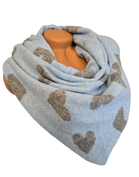 Preview: Wendeschal Winterschal Dreiecktuch Herz grau hellblau kuschelweich warm