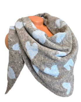 Preview: Wendeschal Winterschal Dreiecktuch Herz grau hellblau kuschelweich warm