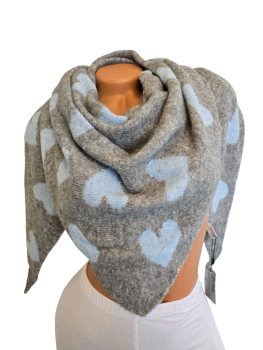 Wendeschal Winterschal Dreiecktuch Herz grau hellblau kuschelweich warm