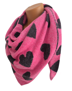 Wendeschal Winterschal Dreiecktuch Herz pink dunkelgrau kuschelweich warm