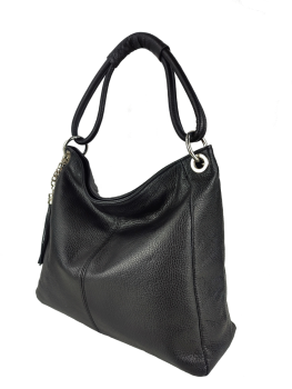 Preview: geräumige Schultertasche echt Leder schwarz