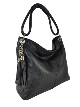 Preview: geräumige Schultertasche echt Leder schwarz