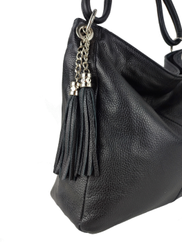 Preview: geräumige Schultertasche echt Leder schwarz