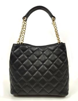 Elegante Schultertasche echt Leder gesteppt schwarz