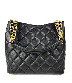 Preview: Elegante Schultertasche echt Leder gesteppt schwarz