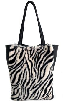 Damen Schultertasche Shopper mit Reißverschluss in Fell-Optik echt Leder