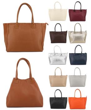 geräumige Damen-Schultertasche /Shopping-Bag aus echtem Leder / Made in Italy / in verschiedenen Farben