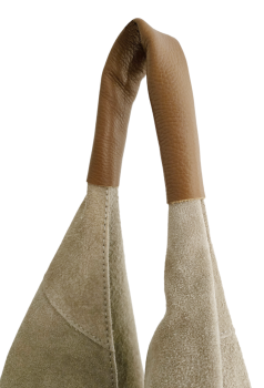 Preview: XL Schultertasche echt Wildleder hell taupe