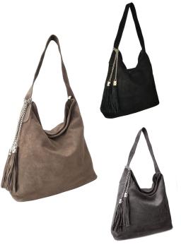 Wildleder Schultertasche mit Reißverschluss und Quasten