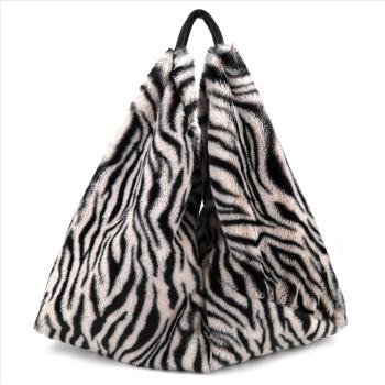 Damen Tasche Schultertasche Kunstfell Plüsch im Zebra Look