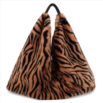 Damen Tasche Schultertasche Kunstfell Plüsch im Zebra Look braun