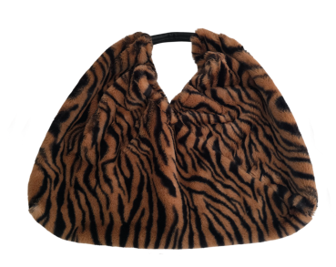 Preview: Damen Tasche Schultertasche Kunstfell Plüsch im Zebra Look braun