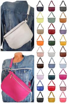 Bauchtasche aus Leder mit silberfarbenen Reißverschluss in riesiger Farbauswahl