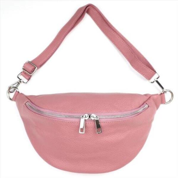 Praktische Bodybag & Bauchtasche echt Leder mit silberfarbenen Reißverschluss