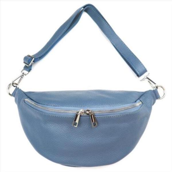 Praktische Bodybag & Bauchtasche echt Leder mit silberfarbenen Reißverschluss